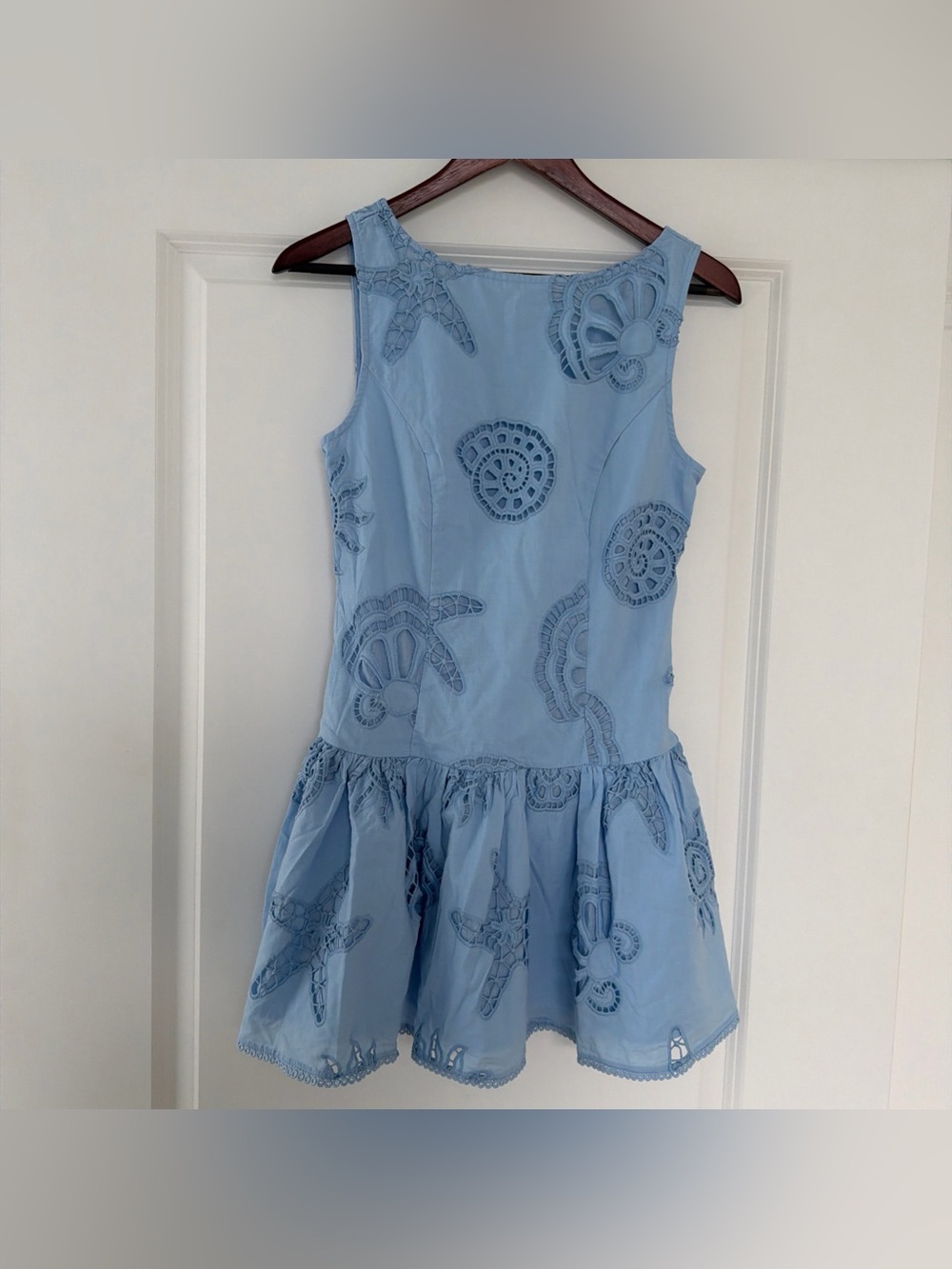 Caroline Constas 100% Cotton Eyelet Embroidered Mini Dress Light Blue Size 6